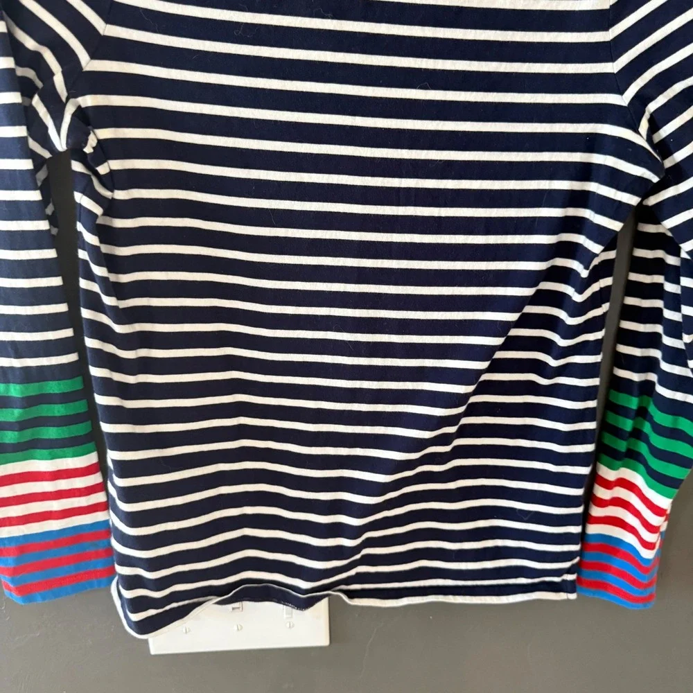 Boden Womens‎ Navy White Striped Long Sleeve Top Rainbow Cuff Cotton US 6 Ella